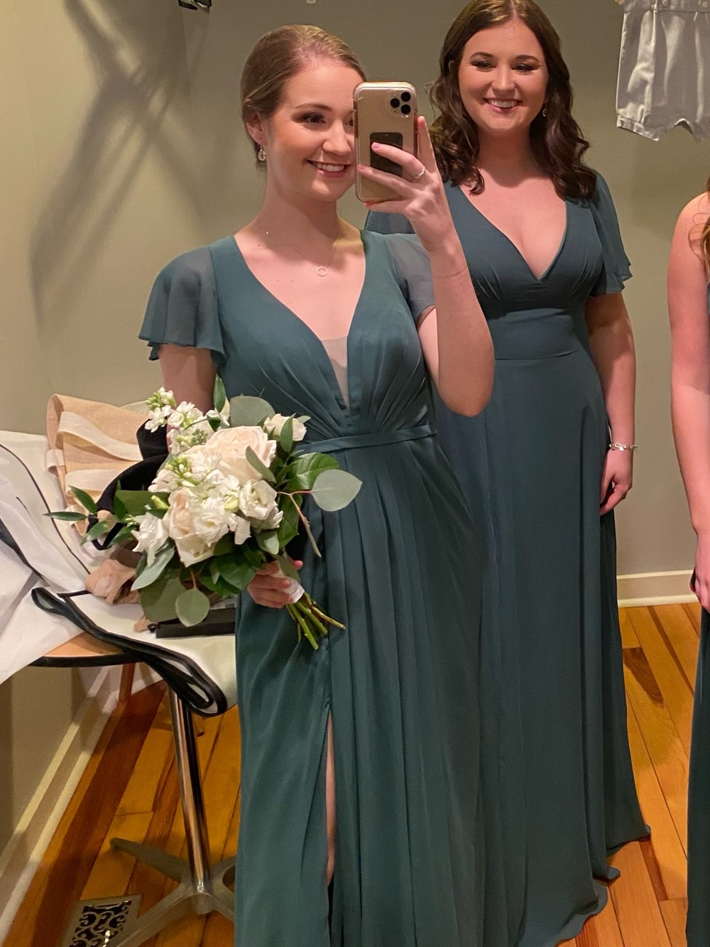 Azazie Green V-Neck Dress